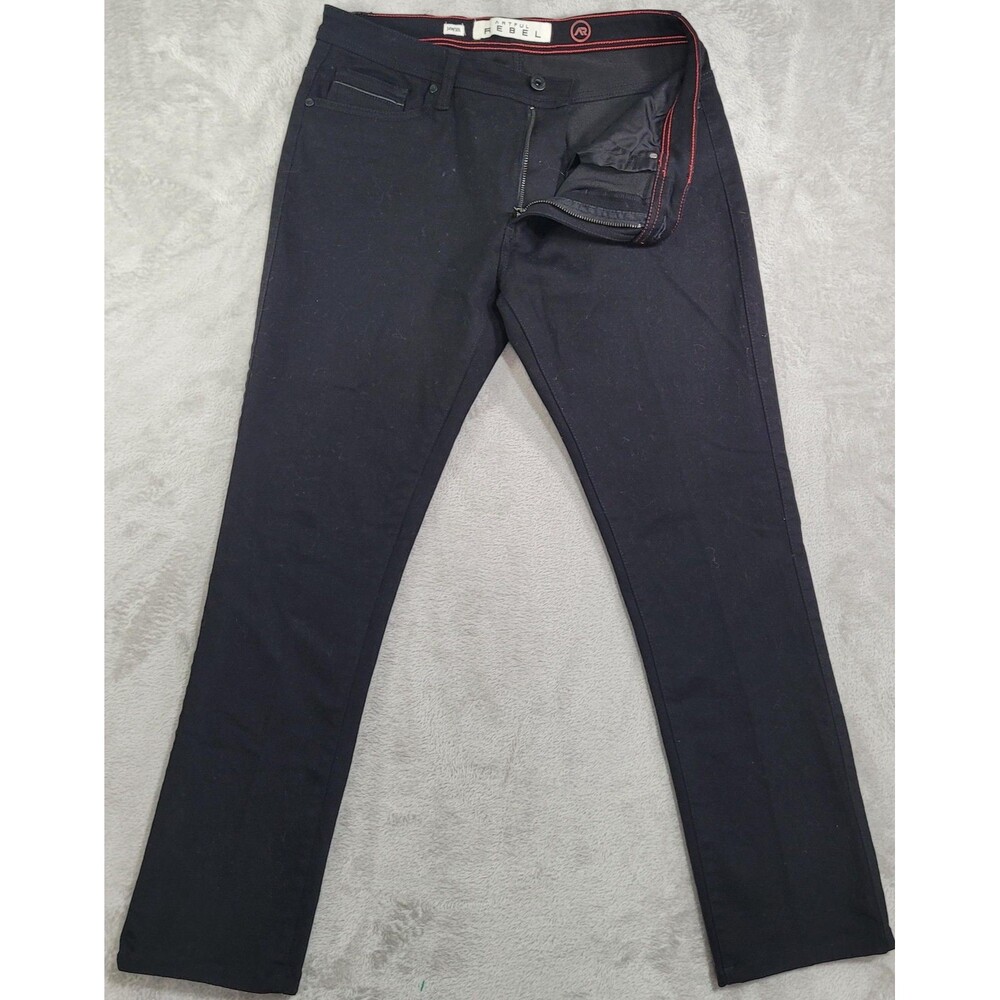 Artful Rebel Jeans Mens 34x30 Black Dark Slim Straight Zip Fly Stretch Denim
